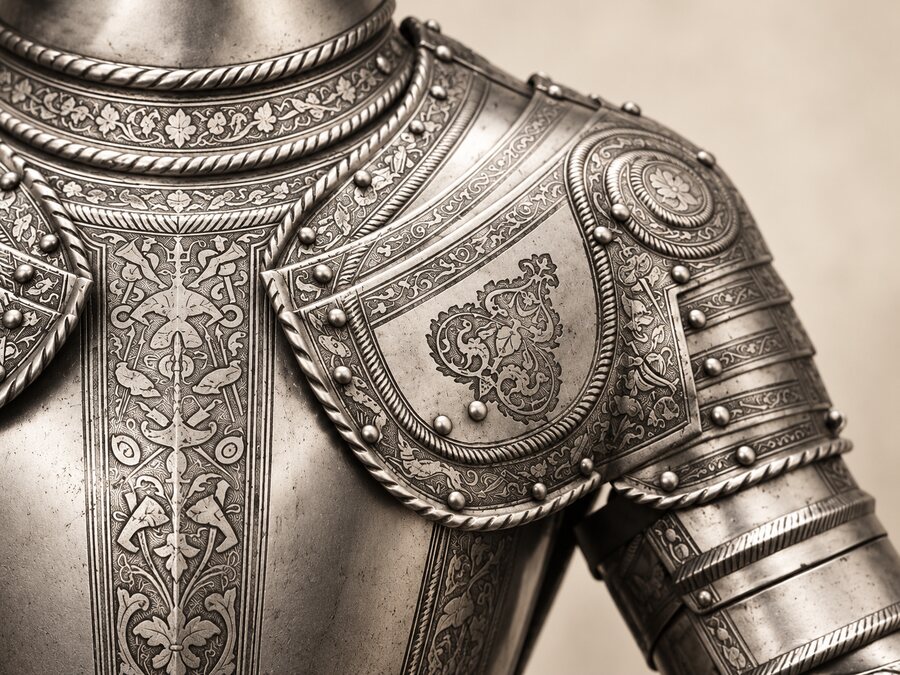 Ornate metal armour illustrating the lesson on putting on God’s armour