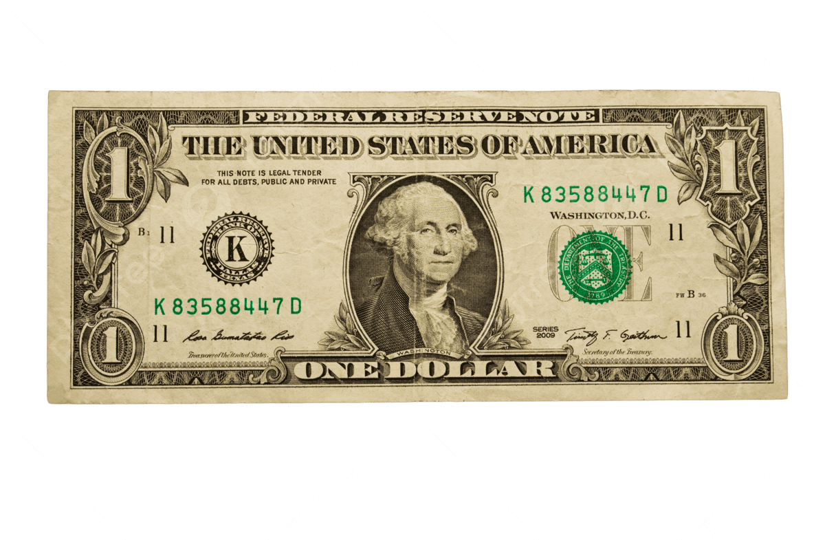 A one-dollar bill, representing the lesson on tithing